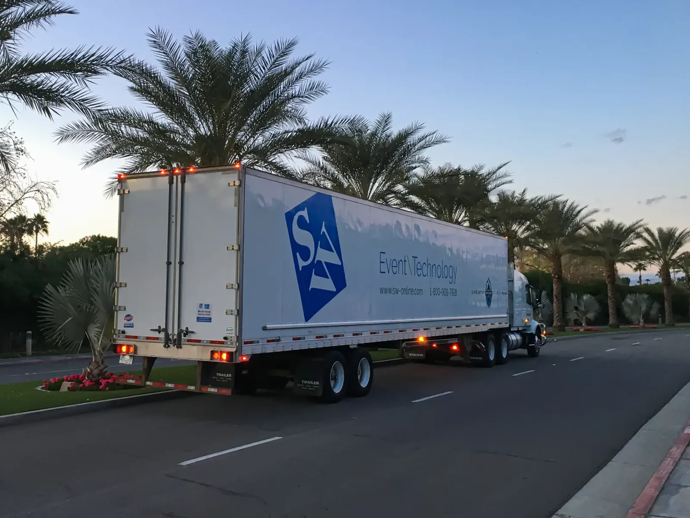 An SW tractor trailer on a production move